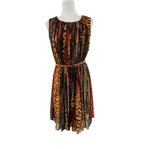 Calvin Klein Brown Mixed Animal Print Sleeveless Belted Fit & Flare Dress Sz 6